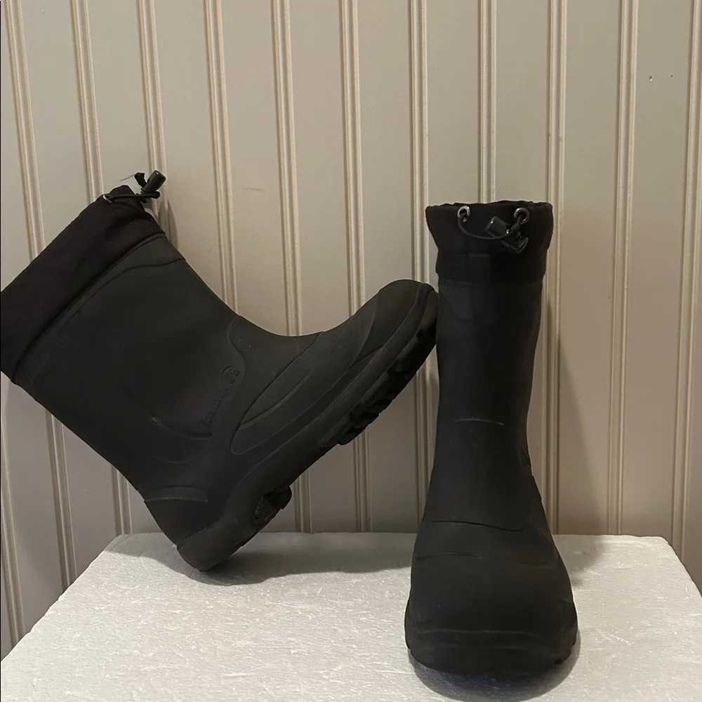 Kamik Men's Slip In Black Waterproof Rubber Rain/Snow Boots elastic size 6